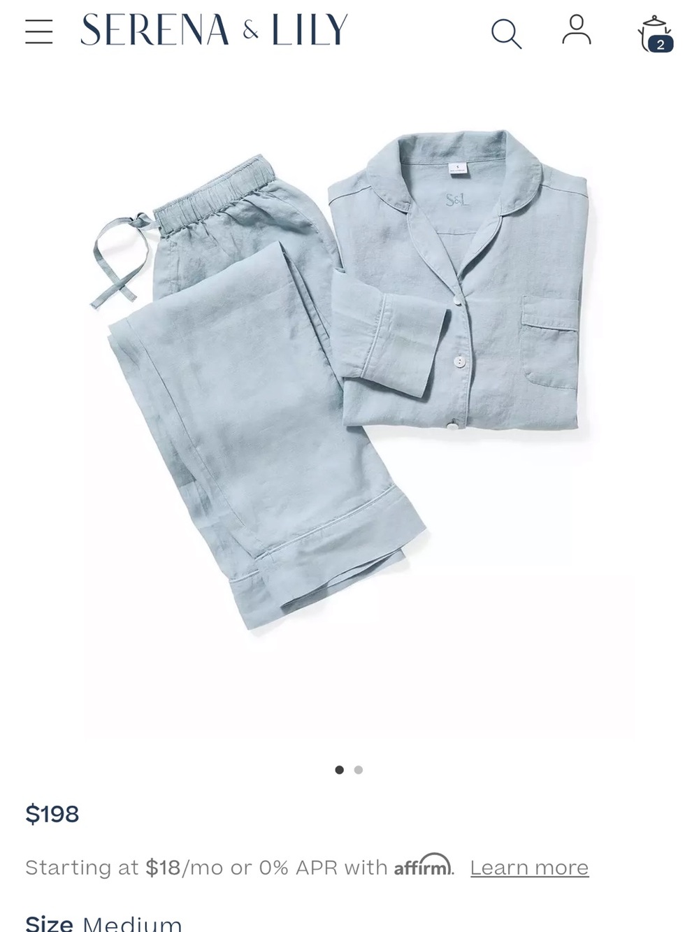 Serena & Lily Soft Sky Blue Two-Piece Pajama Set